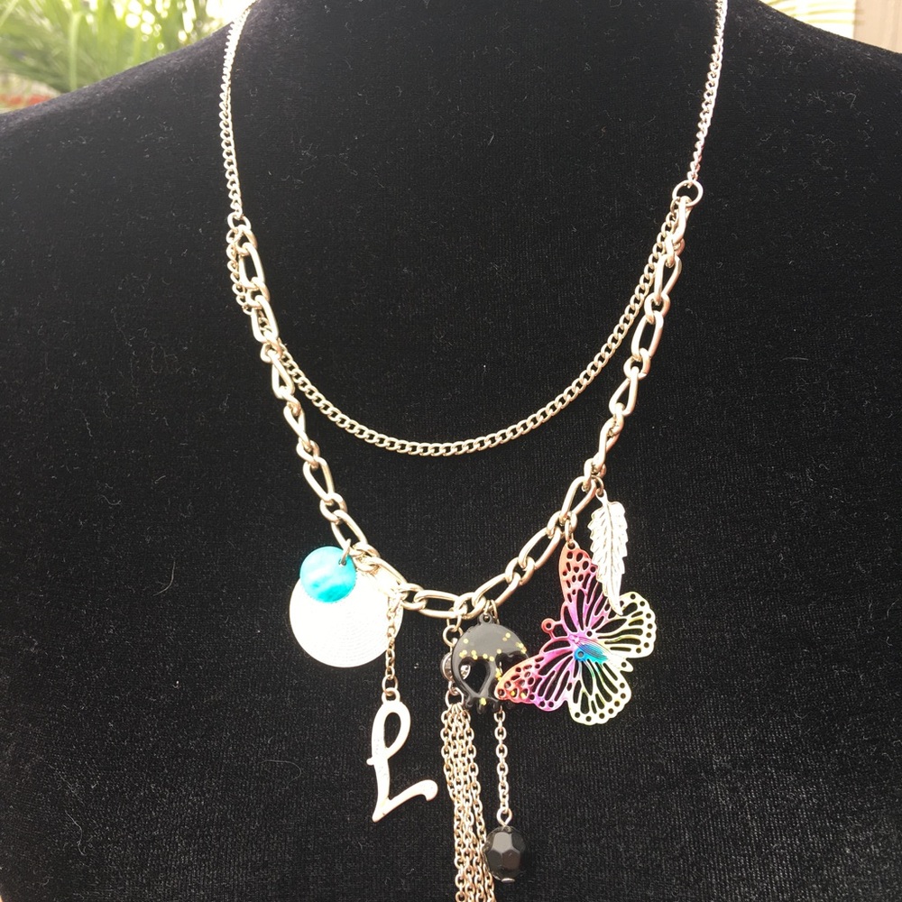 💰Dangly butterfly,skull feather necklace.Letter L